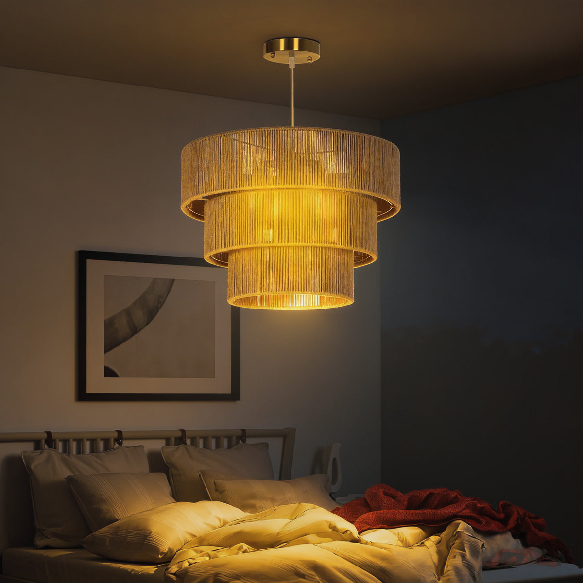 HOMCOM Hemp Rope Ceiling Light in Tan