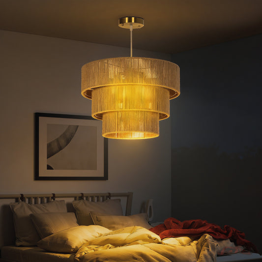 HOMCOM Hemp Rope Ceiling Light in Tan