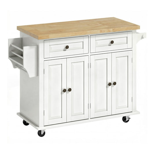 HOMCOM Kitchen Island on Wheels in Cream White