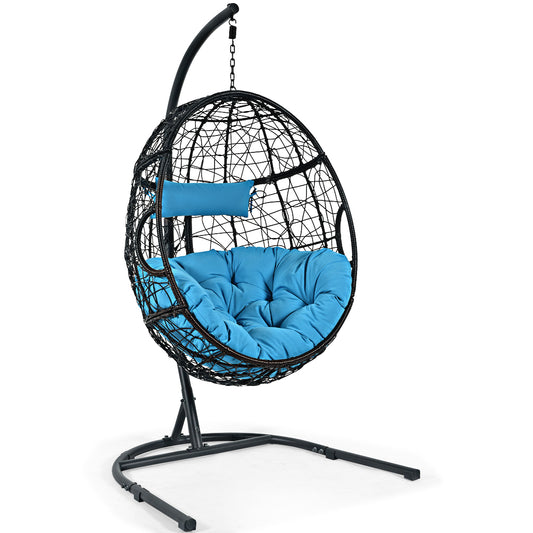 Egg Swing Chair with Stand and Ultraviolet-Resistant Seat Cushion on a plain white background
