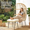 Outsunny Garden Egg Chair with Footstool, Rattan Indoor Outdoor Lounge Chair and Ottoman Set with Thick Cushions, Beige