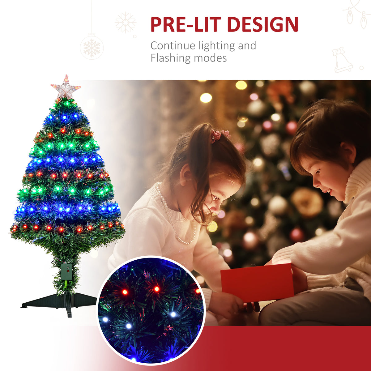 HOMCOM 3 Feet Prelit Artificial Christmas Tree in Green
