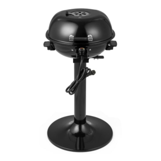 Electric BBQ Grill with Removable Non-Stick Grilling Rack standing on a round base
