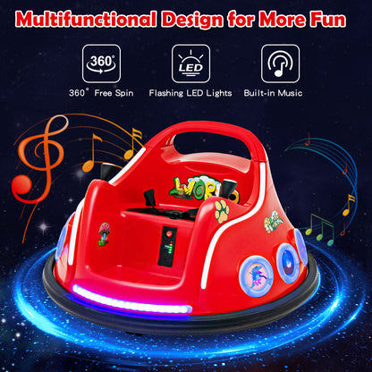 Red kids electric car with 360 spin LED lights and music for more fun