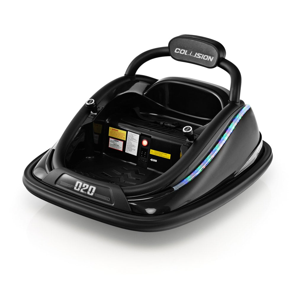 Electric Bumper Car with Remote Control for Kids-Black, a black ride-on toy with colourful LED lights around the edge