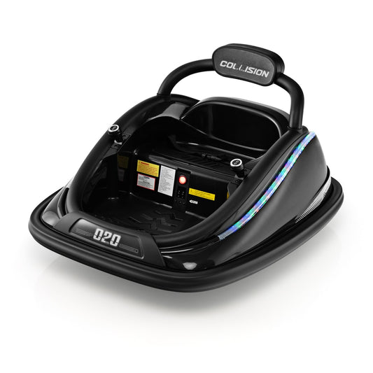Electric Bumper Car with Remote Control for Kids-Black, a black ride-on toy with colourful LED lights around the edge
