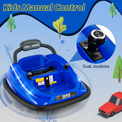The kids electric car with an inset close-up showing the dual joystick controls