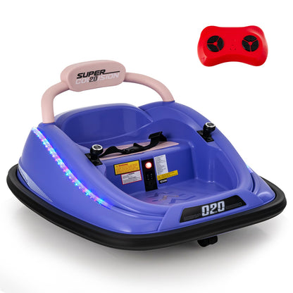 Electric Bumper Car with Remote Control for Kids-Purple, with a red remote control on the side