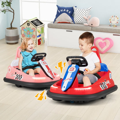 Two children playing with the kids electric cars in a bright playroom