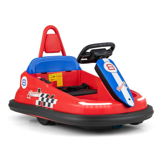 Electric kids Ride-on Bumper Car in red with blue accents and a black base