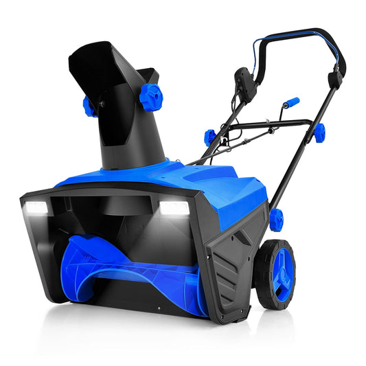 Electric Walk-behind Snow Blower with dual LED lights and rotating chute in blue