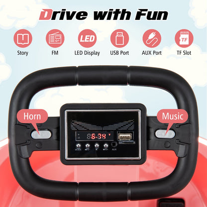 The steering wheel of the kids electric car with music and horn buttons
