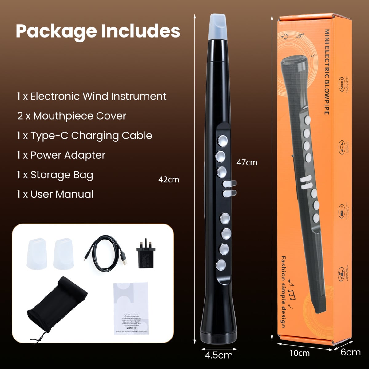 Electronic Wind Instrument Synthesizer with Wireless MIDI-Black