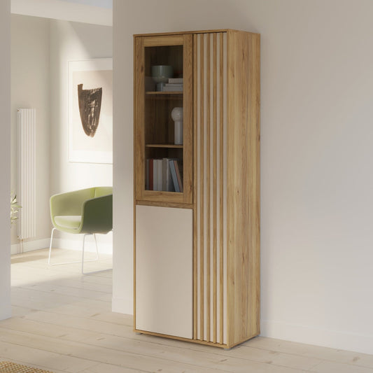 Eliston 74cm 3 Door Tall Display Cabinet (EGMV721) in Mauvella Oak and Sand