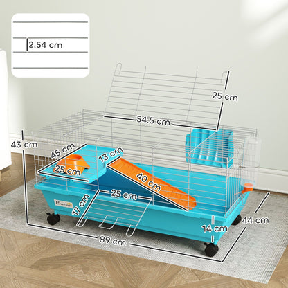 PawHut Small Animal Cage Rabbit Guinea Pigs Chinchillas Cage with Wheels Water Bottle