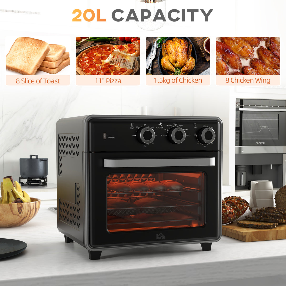 HOMCOM 20L Mini Convection Oven in Black