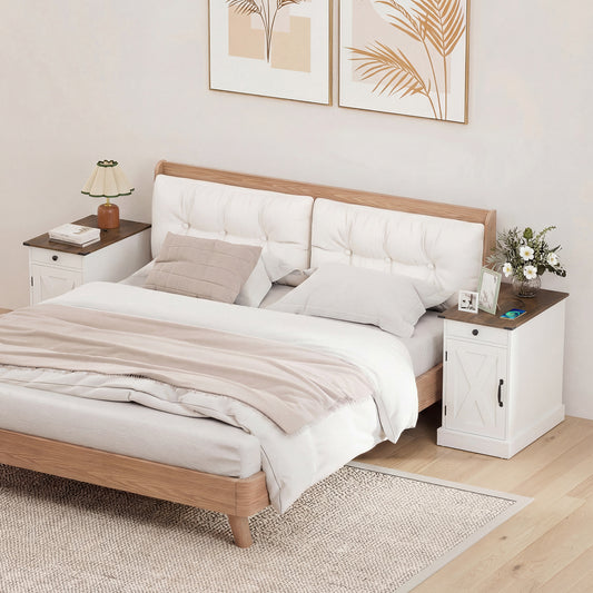 End Table Set of 2, the nightstands placed on either side of a bed in a bright bedroom setting