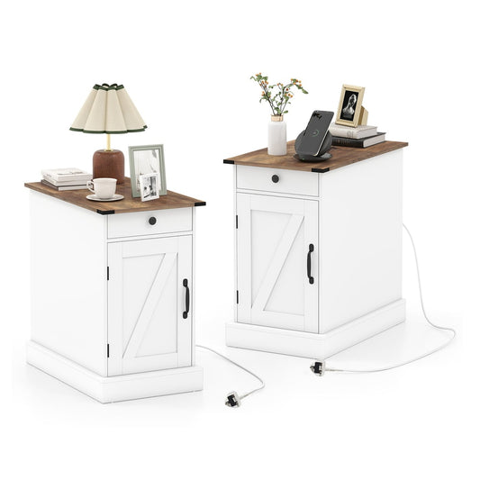End Table Set of 2 with white frames and dark wood tops standing on a white background