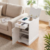 End Table Narrow Nightstand Bedside Table with Charging Station-White