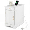 End Table Narrow Nightstand Bedside Table with Charging Station-White