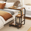 C-shaped End Table Space-saving Couch Table with Open Shelves-Rustic Brown
