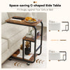 C-shaped End Table Space-saving Couch Table with Open Shelves-Rustic Brown