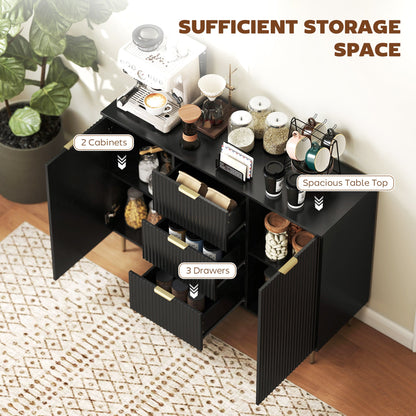 HOMCOM 2-Door Sideboard with 3 Drawers and Adjustable Shelves - Black