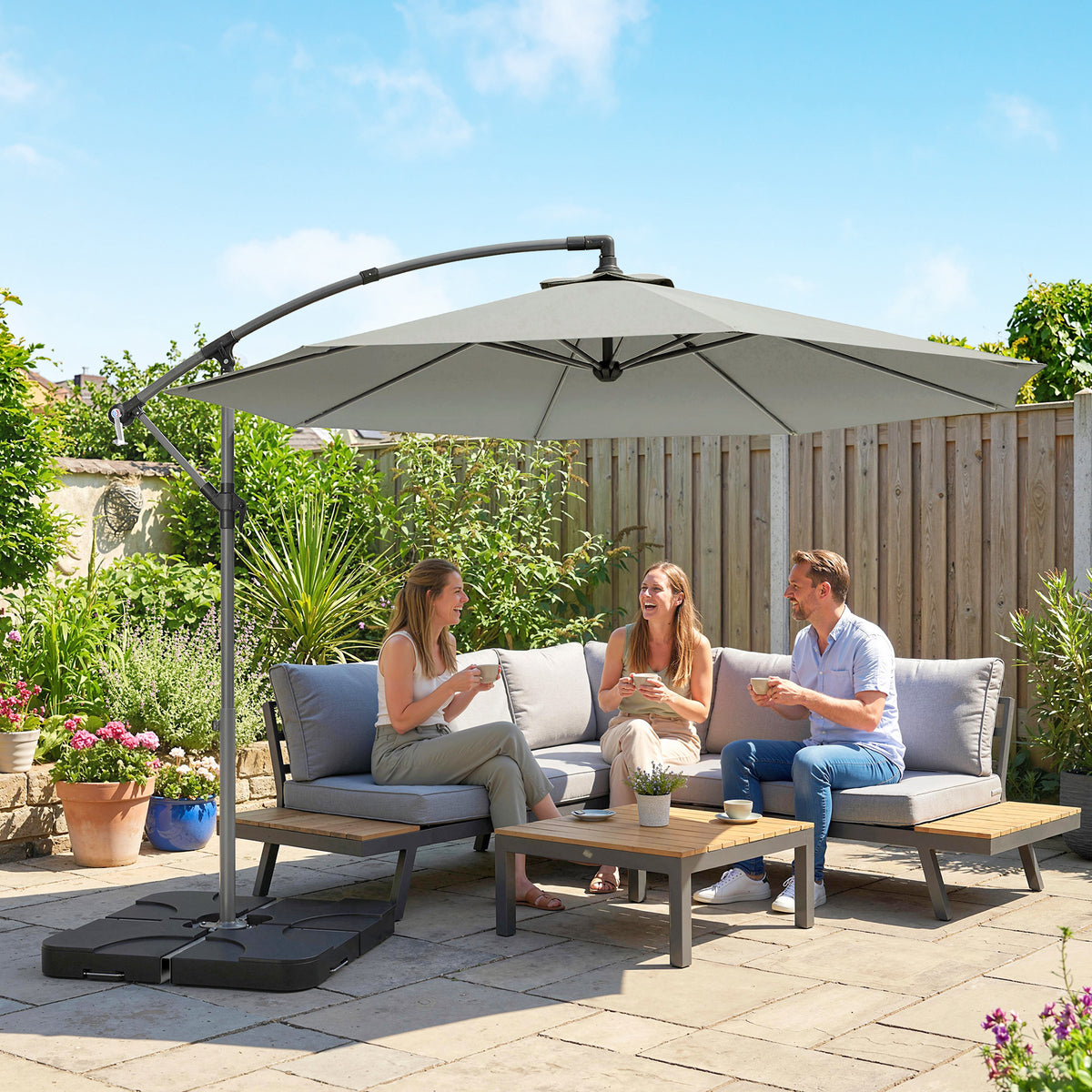 Outsunny 3m Overhanging Parasol in Light Grey