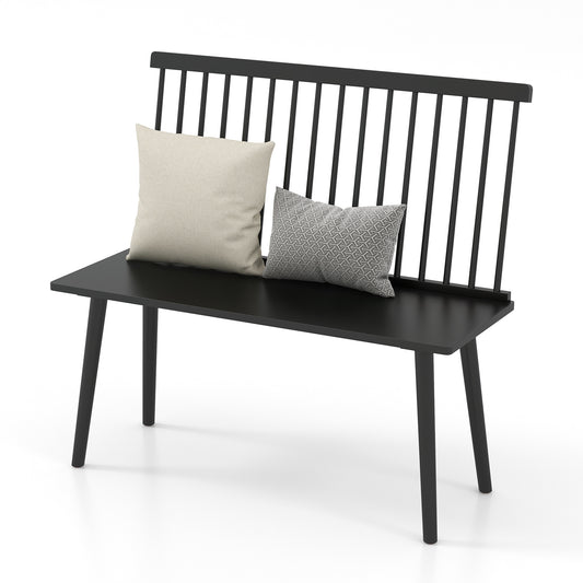 Entryway Bench for 2 Windsor Bench with Spindle Back in black with two decorative cushions