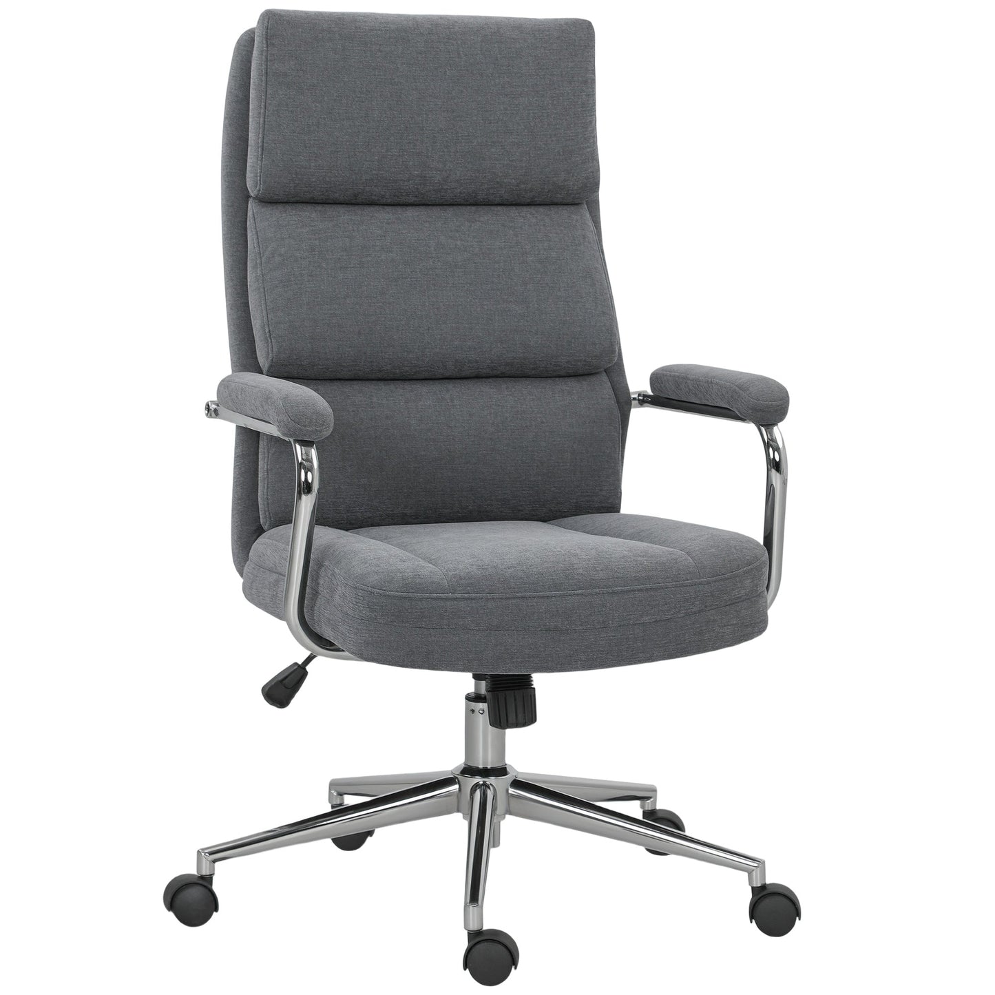 HOMCOM Executive Office Chair, Linen Fabric Computer Desk Chair with Double-Layer Back Cushion, Tilt Function, Height Adjustable for Home, Charcoal Grey