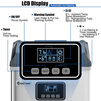 Countertop Ice Maker Portable Cube Machine 22KG/24H with LCD Display