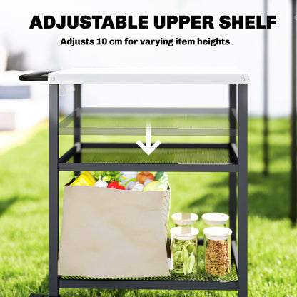Outsunny Outdoor Grill Cart with Stainless Steel Tabletop in Black