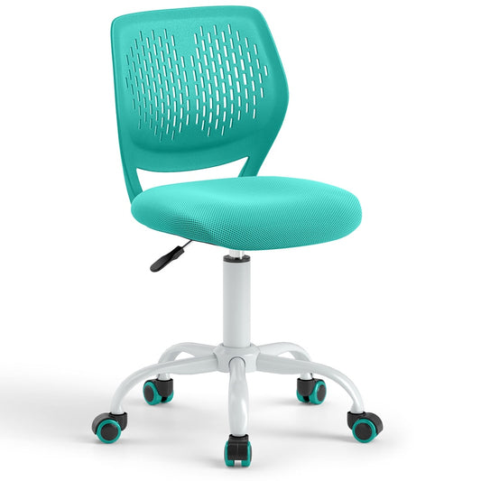 Ergonomic Children Study Chair with Adjustable Height in green, a swivel chair with a mesh back and padded seat on wheels