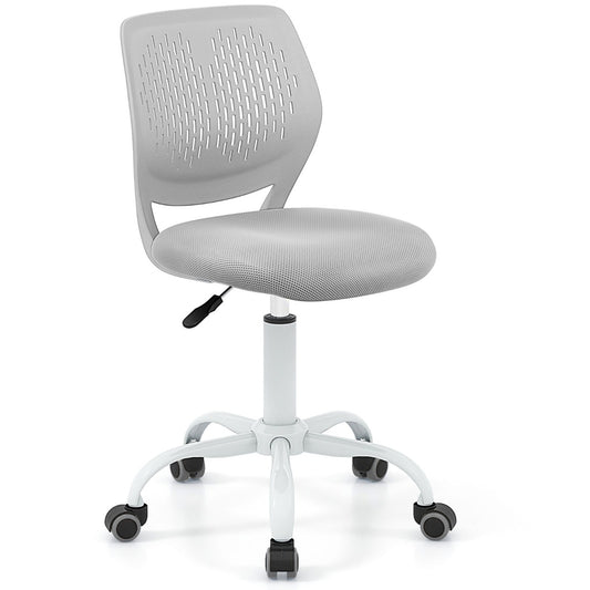 Ergonomic Children Study Chair with Adjustable Height in grey with a white base and five castors