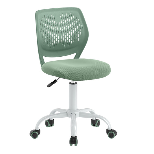 Ergonomic Children Study Chair with Adjustable Height in light green with a white base and five wheels