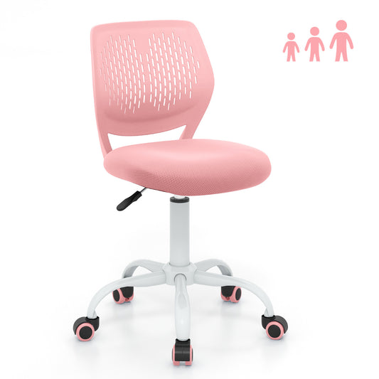 Ergonomic Children Study Chair with Adjustable Height-Pink, showing the chair from the front with three small figures