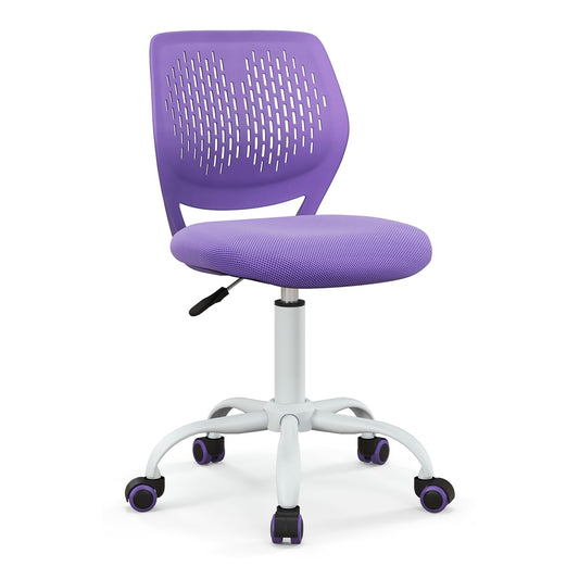 Ergonomic Children Study Chair with Adjustable Height in purple, a swivel chair with wheels and a mesh back
