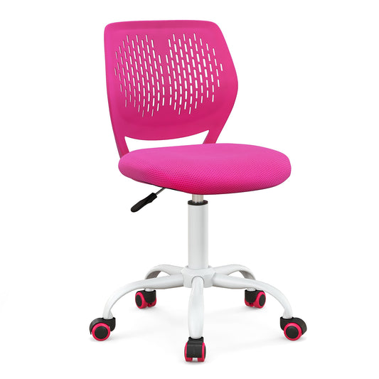 Ergonomic Children Study Chair with Adjustable Height-Rose, a pink chair with a white base and wheels