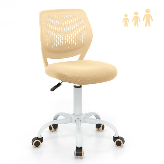 Ergonomic Children Study Chair with Adjustable Height in yellow shown from the front with size icons
