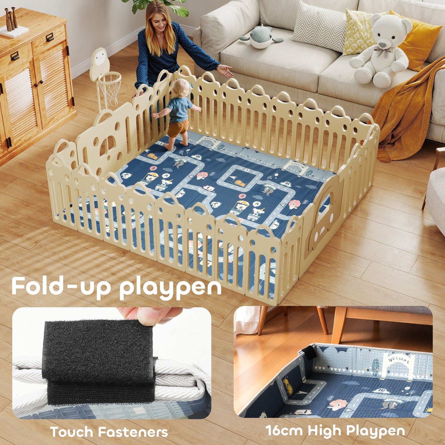 AIYAPLAY Foldable Baby Play Mat, Baby Playpen, Reversible Foam Playmat, Floor Mats for Toddlers, Traffic and Grey Diamond Theme