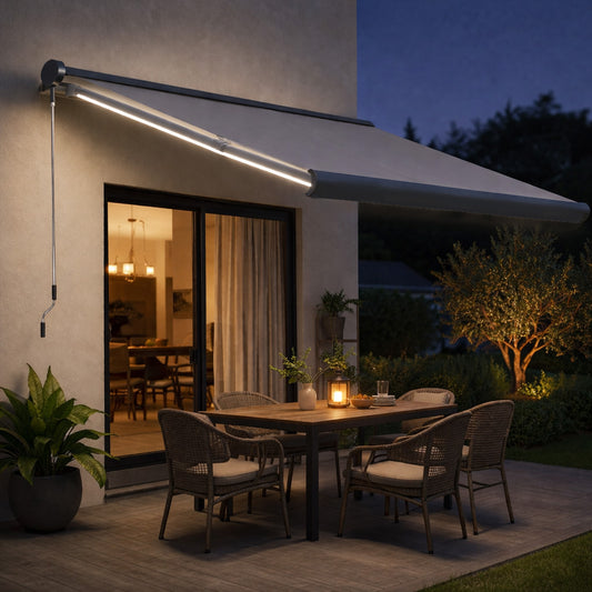 Outsunny LED Light Full Cassette Case Electric/Manual Awning in Grey