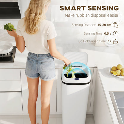 HOMCOM 50L Stainless Steel Sensor Bin - White