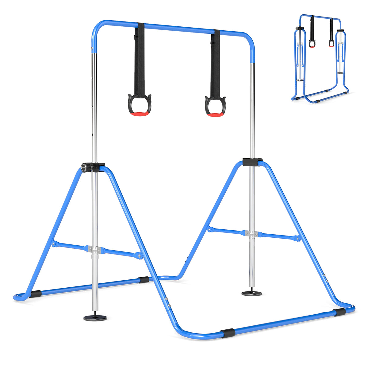Expandable Gymnastic Bar shown in full with a smaller inset view of the folded frame