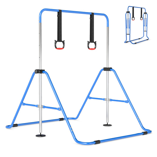 Expandable Gymnastic Bar shown in full with a smaller inset view of the folded frame