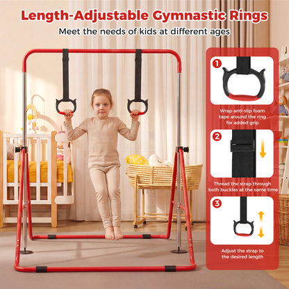 Close up of adjustable gymnastics rings and how to adjust them