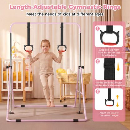 Close up of the adjustable gymnastics rings and straps