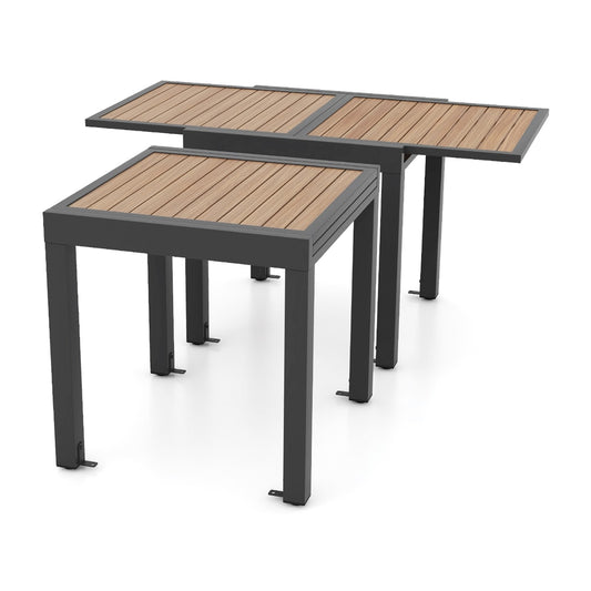 Extendable Wood-like Patio Dining Table with Stable Legs shown in its compact form