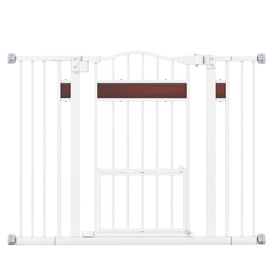 Extra Wide Walk Through Pet Gate, a white metal safety barrier with a central walk-through door