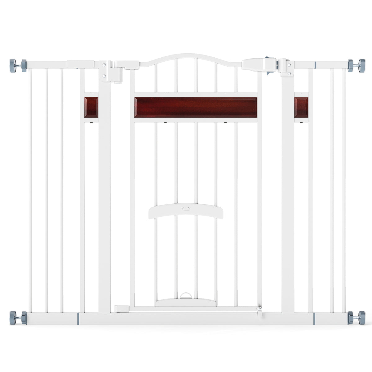 Extra Wide Walk Through Pet Gate shown front-on with a small integrated door and locking mechanism
