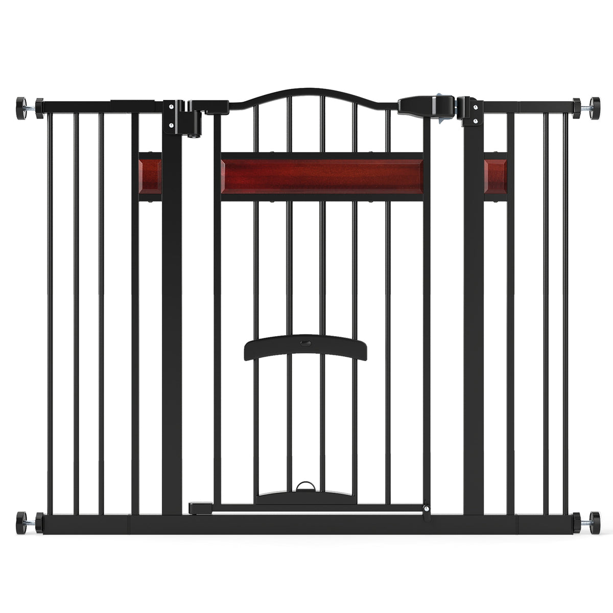 Extra Wide Walk Through Pet Gate with small door and 2 extensions in black